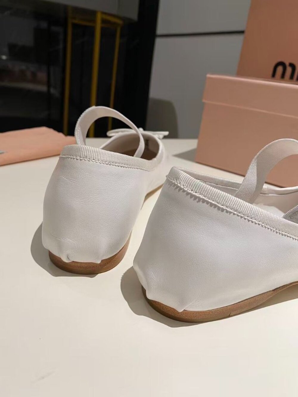 Miu Miu Cream Ballet Flats with Bow - Picture 8 of 8